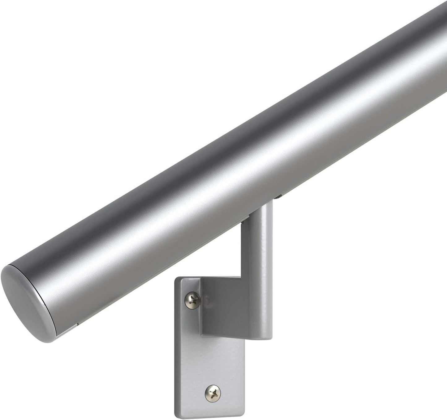 Promenaid - 1.5ft Flush Handrail Kit Sliver Finish Complete Indoor/Outdoor Handrail for Stairs with ADA Wall Return Kit Flush Endcap Replacement