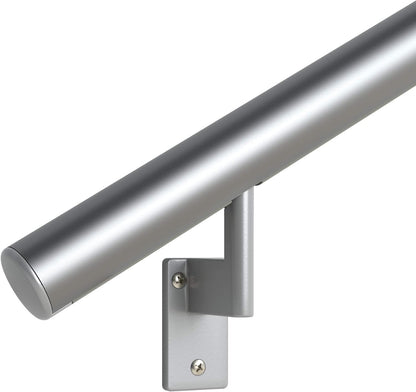 Promenaid - 1.5ft Flush Handrail Kit Sliver Finish Complete Indoor/Outdoor Handrail for Stairs with ADA Wall Return Kit Flush Endcap Replacement