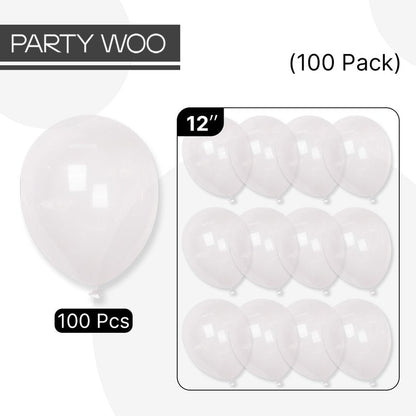 PartyWoo Clear Balloons 100pcs 12 Inch Transparent Latex Helium Balloons for Graduation Wedding Baby Shower Bridal Shower Engagement Gender Reveal Anniversary Birthday Party Decorations Clear-Y2