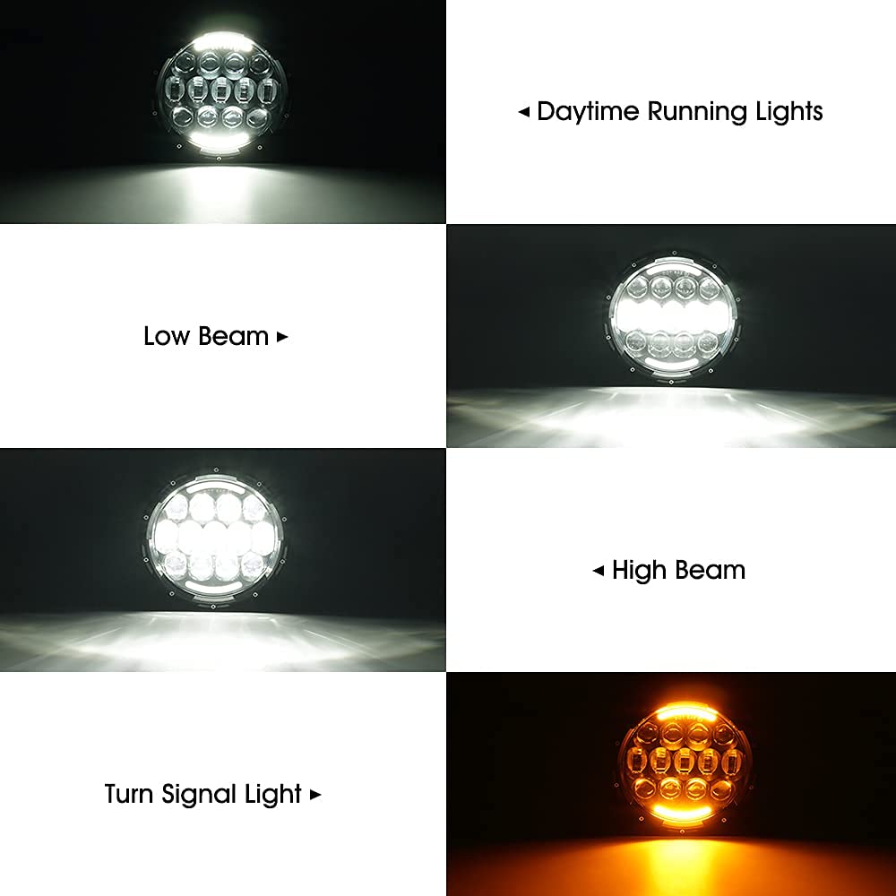 Xprite 105W LED Wrangler Headlights, 7 Inch Round Headlamp Replacement with Hi/Lo Beam, DRL, Turn Signal Lights, DOT Approved, Compatible with Wrangler JK TJ LJ 1997-2018, Includes H4 H13 Adapter