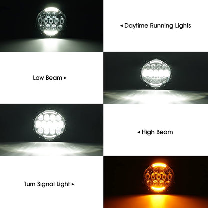 Xprite 105W LED Wrangler Headlights, 7 Inch Round Headlamp Replacement with Hi/Lo Beam, DRL, Turn Signal Lights, DOT Approved, Compatible with Wrangler JK TJ LJ 1997-2018, Includes H4 H13 Adapter