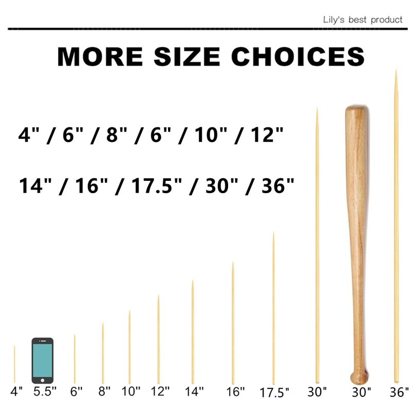 6" Natural Bamboo Skewers for BBQ，Appetiser，Fruit，Cocktail，Kabob，Chocolate Fountain，Grilling，Barbecue，Kitchen，Crafting and Party. Φ=4mm, More Size Choices 8"/10"/12"/14"/16"/17.5"/30"/36"(500 PCS)