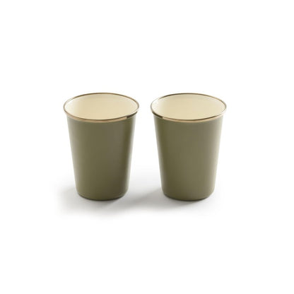 Barebones 2-Tone Enamel Cup Set - Set of 2, 14 oz Mugs - Enamelware Mugs - Durable Kitchen or Camping Mug Set (Olive Drab)