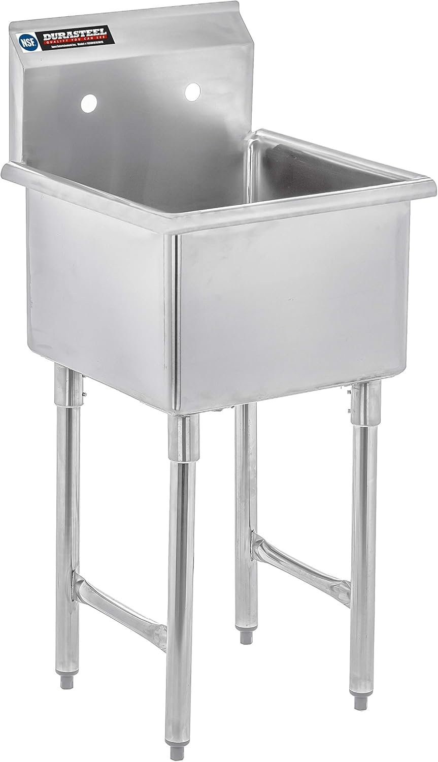DuraSteel 304 Commercial Stainless Steel Utility Sink - 18 Inch Tub Freestanding Prep Kitchen Sink - NSF Hand Wash Station for Kitchen Sinks, Outdoor, Laundry Room, Garage Slop Small Kitchenette