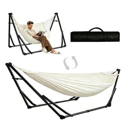 2-in-1 Hammock Chair with Stand for Adults, Portable Hammock with Collapsible Steel Frame, Adjustable Folding Design for Outdoor & Indoor Use, Patio, Camping, Travel, Supports 440 LBS