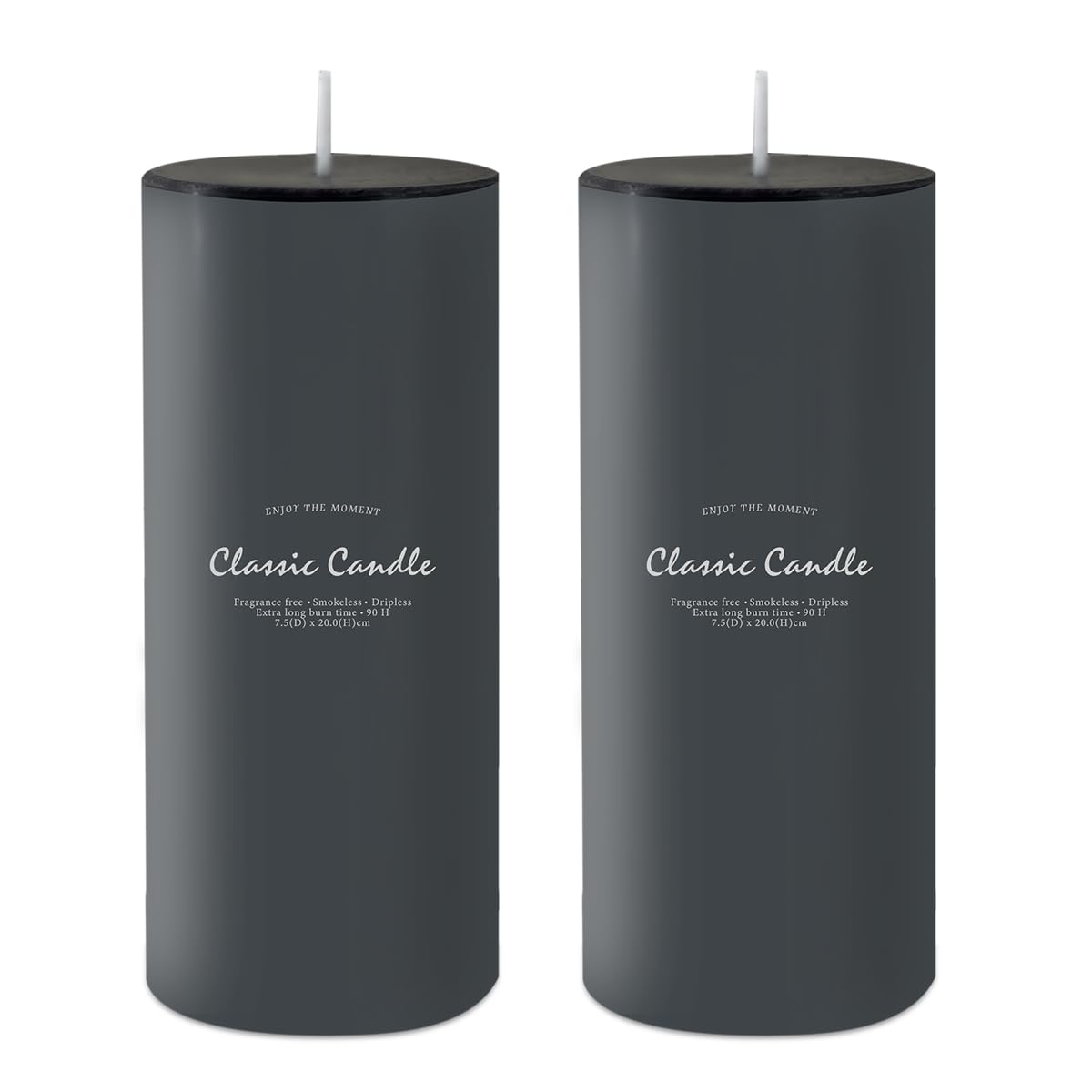 2 Pack 3x8 Hand Poured Black Dripless Pillar Candles, Soy Candles, Non-Toxic, Unscented, Smokeless, for Power Outages & Emergency