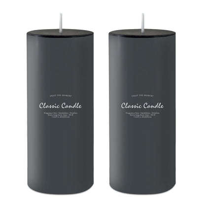 2 Pack 3x8 Hand Poured Black Dripless Pillar Candles, Soy Candles, Non-Toxic, Unscented, Smokeless, for Power Outages & Emergency