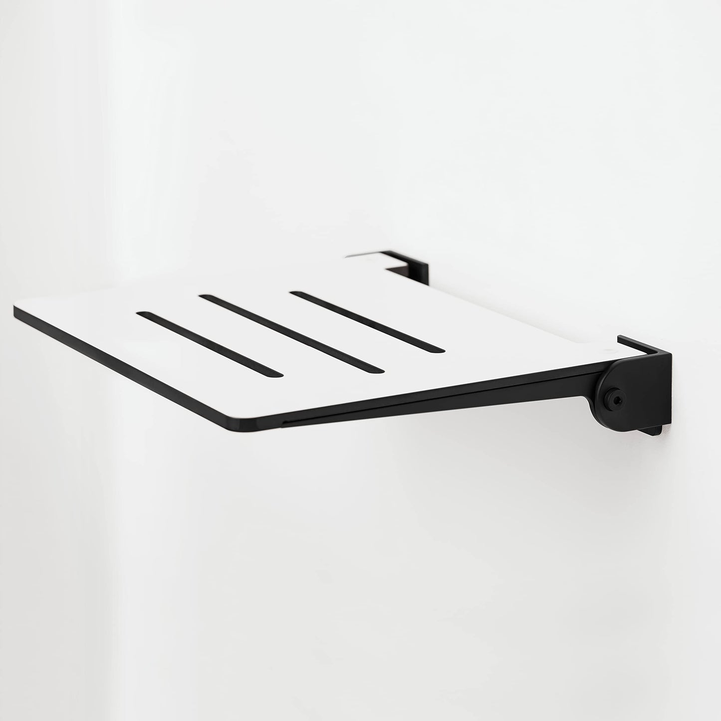 Seachrome 18 inch Silhouette Slimline Folding Wall Mount Shower Bench Seat, White Seat with Matte Black Frame