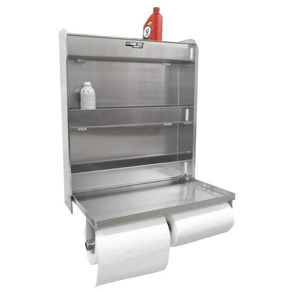 Extreme Max 5001.6049 Aluminum Work Station Storage Cabinet w/ Flip-Out Work Tray & Paper Towel Rack Organizer for Enclosed Race Trailer, Shop, Garage, Storage,Silver