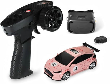 Mini RC Car with HD FPV Camera 1:43 Scale RC Drift Car for 25+ Mins Play 2.4GHz FPV Rc Car with LED Ambient Lights &amp Gyro Mini Racing Toys for Adults (RTR FPV Goggles Version/Pink)