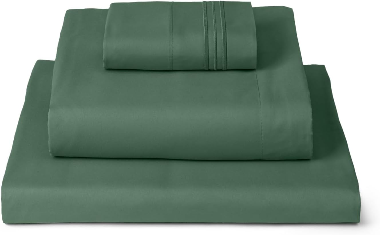 Mellanni Twin XL Sheets Set - 3 PC Hotel Luxury Bedding | Extra Soft, Cooling, Wrinkle-Resistant (Emerald Green)