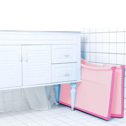 W WEYLAN TEC Freestanding Large Foldable Bath Tub Bathtub for Petite Adult Children Baby Toddler Pink