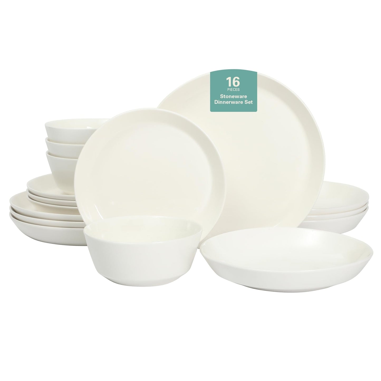 Gibson Home Summer Shades 16 Piece Plates and Bowls Dishes Service for 4 Porcelain Dinnerware Set - White