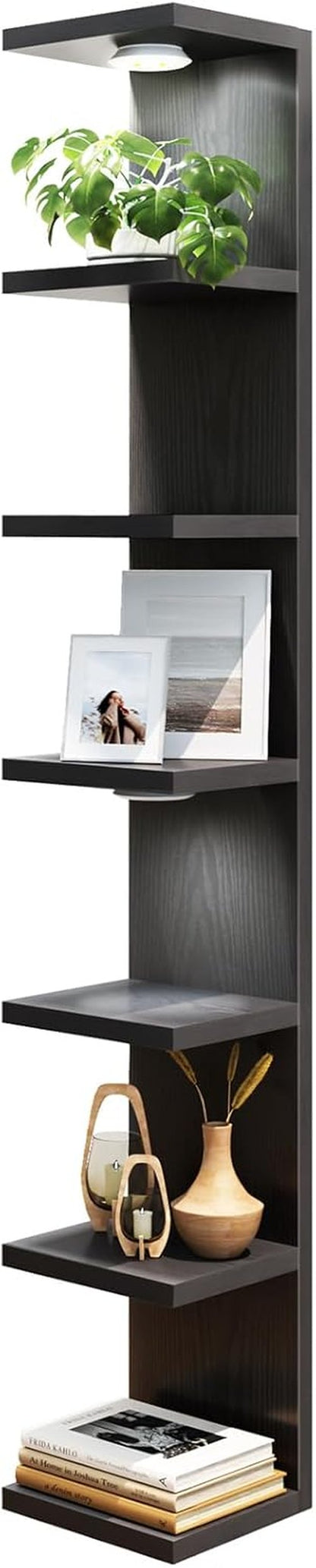 Fixwal 7-Tier Black Floating Wall Shelves - LED Lights for Home Decor & Organizer Display