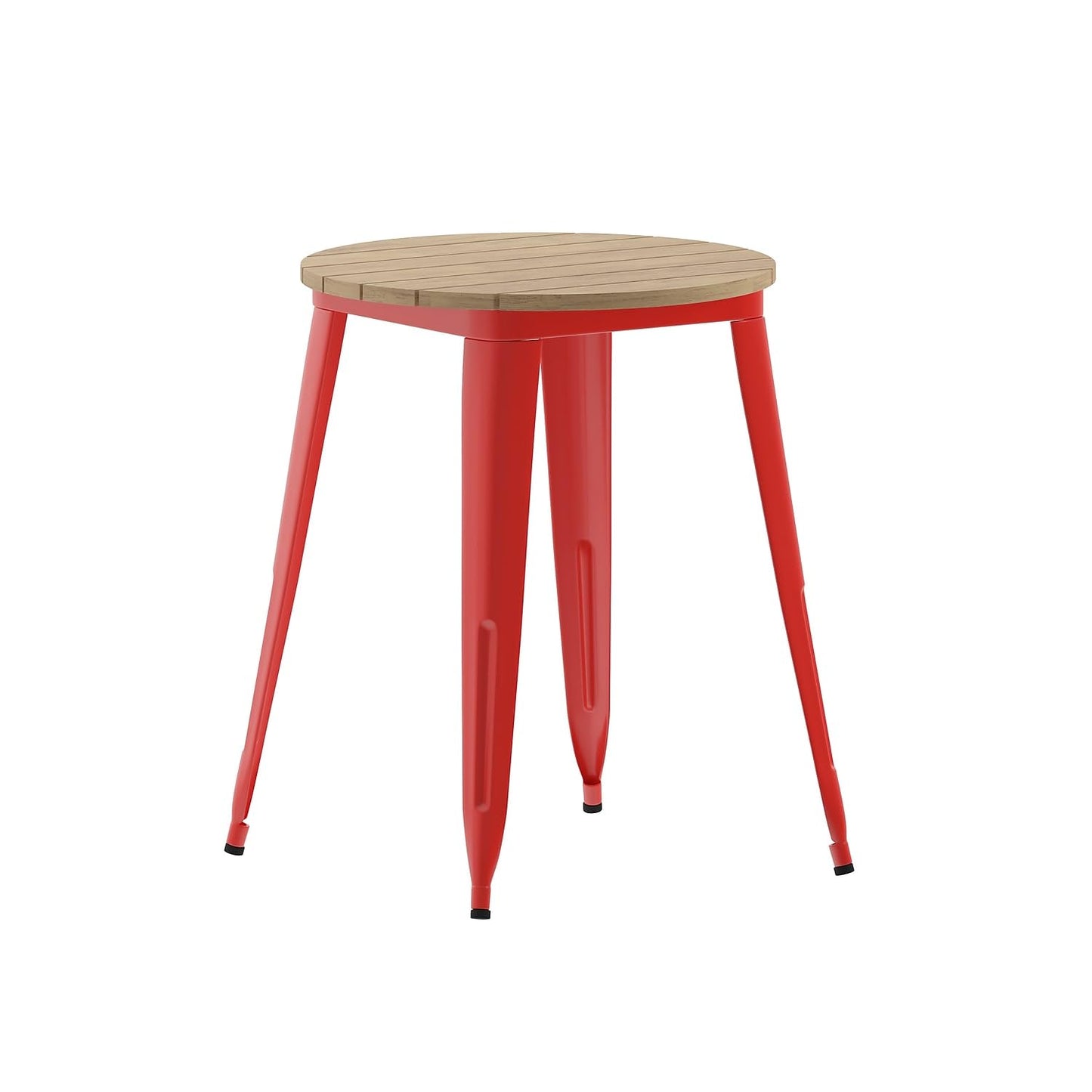 Flash Furniture Declan Commercial Outdoor Dining Table, All Weather Poly Resin Top with Steel Base, 23.75" Round, Brown/Red