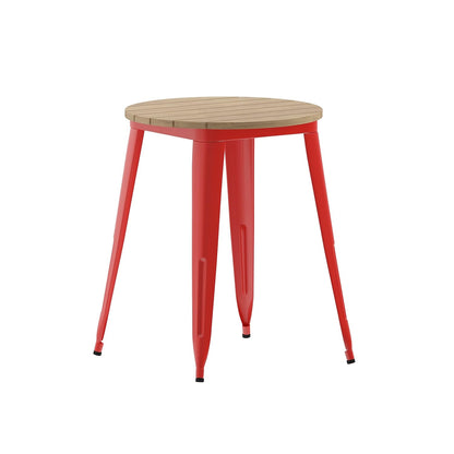 Flash Furniture Declan Commercial Outdoor Dining Table, All Weather Poly Resin Top with Steel Base, 23.75" Round, Brown/Red