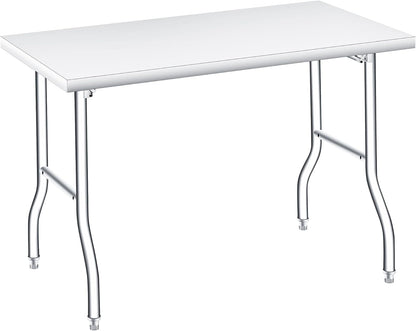GarveeTech Stainless Steel Folding Work Table, 48x30 in, 1-Tier Heavy Duty Commercial Prep Table, Rust-Resistant 1100 LBS Capacity Utility Table for Kitchen, Restaurant, Catering and Garage