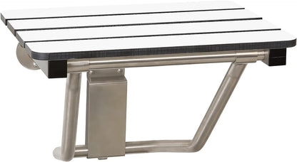 30" x 15" Phenolic White 3” Slats Folding Wall Mount Shower Seat Bench, ADA Compliant