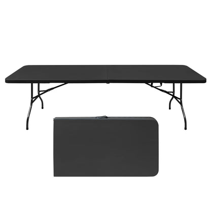SculPong 8 FT Folding Table with Carry Handle, Portable Fold-in-Half Plastic Table, Rectangle Foldable Table for Indoor/Outdoor Black