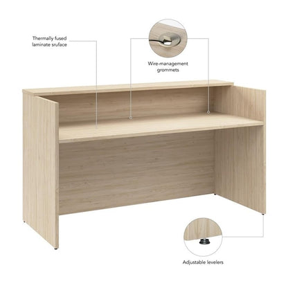 Bush Business Furniture Arrive 72W x 30D Reception Desk with Shelf in Natural Elm, Modern Receptionist Station for Office Waiting Room