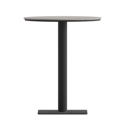 Flash Furniture Finch Commercial Grade Round 24" Table with Faux Teak Poly Slats and Steel Frame, Gray/Gray