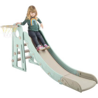 Toddler Slide with Basketball Hoop and Ball - Indoor and Outdoor Play Equipment for Kids Age 3 and Up - Foldable Plastic Climber Slide Playset Toys by Hey Play (Blue)