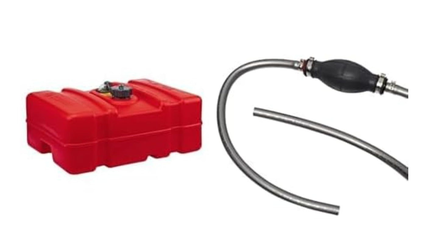 Bundle of Scepter 12 Gallon Portable Marine Gas Can, Large Capacity Boa Fuel Tank + Scepter 08312 Marine Outboard Boat Motor Fuel Line Assembly Hose Kit, 3/8 Inch Inner Diameter, Universal