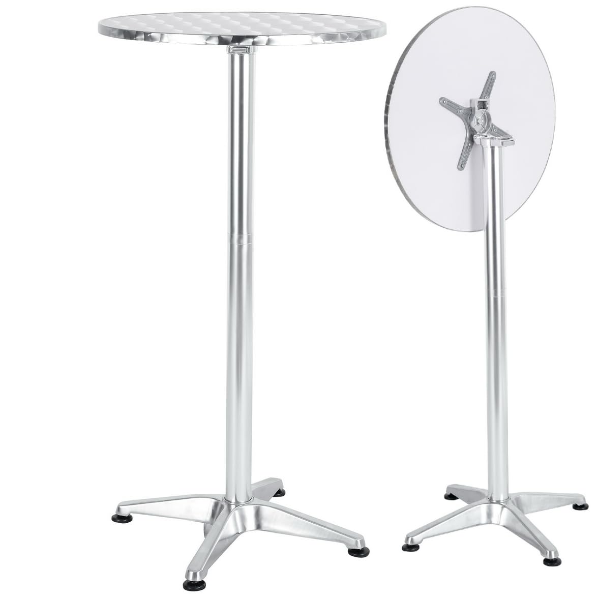 BTEXPERT Set of 10 Commercial 45-Inch Bar Height Round Patio Tables – 23.75" Diameter Aluminum Flip Top Tables with 25.75" Base – Indoor Outdoor Stainless Steel Silver Restaurant Furniture