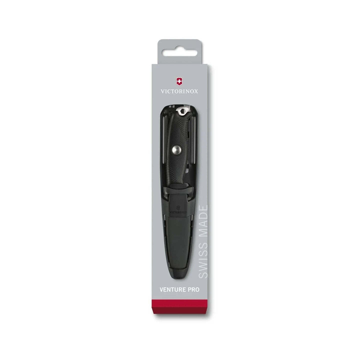 Victorinox Venture Pro Fixed-Blade Full Tang Stainless Steel Outdoor Knife - Bow Drill Divot, Durable Black Handle, Swiss Army Design, Ideal for Camping and Survival