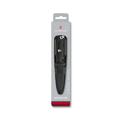 Victorinox Venture Pro Fixed-Blade Full Tang Stainless Steel Outdoor Knife - Bow Drill Divot, Durable Black Handle, Swiss Army Design, Ideal for Camping and Survival
