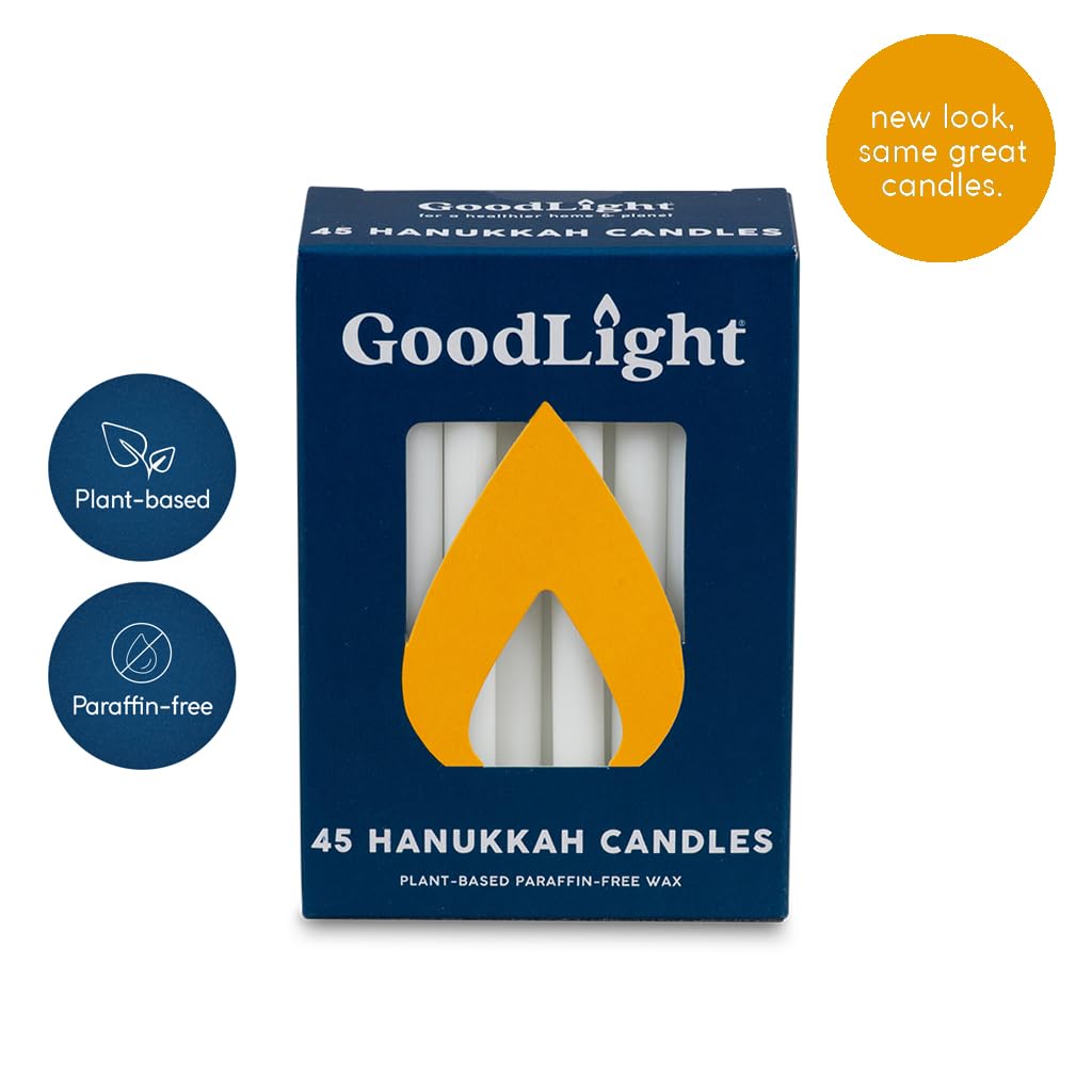 GoodLight Hanukkah (Chanukah) Candles | 45 Minute Burn Time | Dripless Paraffin Free Menorah Candles (45 Count)