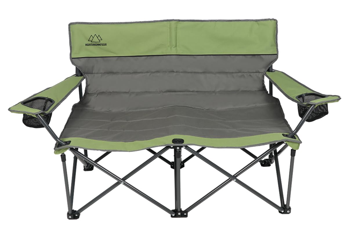 Quilted Double Camping Chair and Single Camping Chair with Padded Seat and Back for Camping/Hiking/Backpacking – Available in Low and Standard Heights (Low Loveseat (Gray/Asparagus))