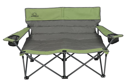 Quilted Double Camping Chair and Single Camping Chair with Padded Seat and Back for Camping/Hiking/Backpacking – Available in Low and Standard Heights (Low Loveseat (Gray/Asparagus))