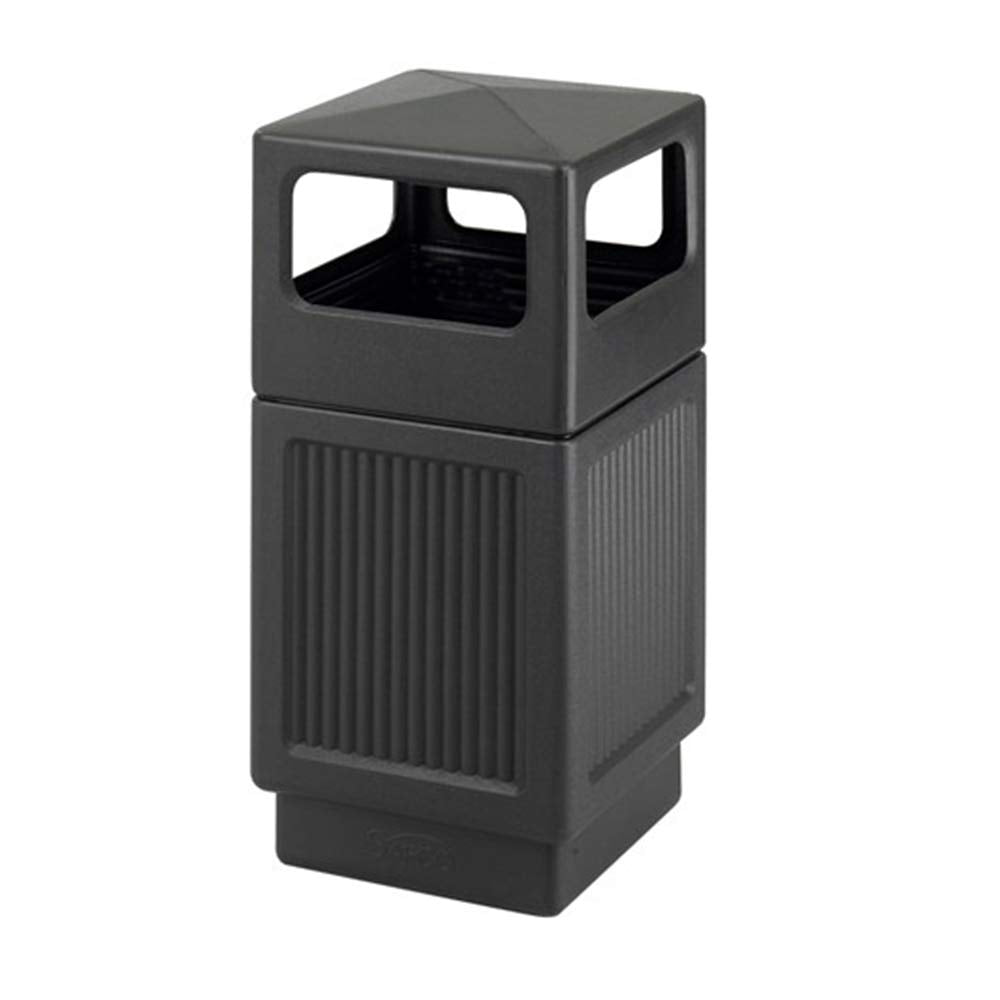 Safco Black Canmeleon Outdoor and Indoor Recessed Panel Trash Can Receptacle for Gas Stations, Shopping Outlets, and Restaurants, 38 Gallon Capacity