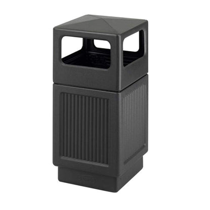 Safco Black Canmeleon Outdoor and Indoor Recessed Panel Trash Can Receptacle for Gas Stations, Shopping Outlets, and Restaurants, 38 Gallon Capacity