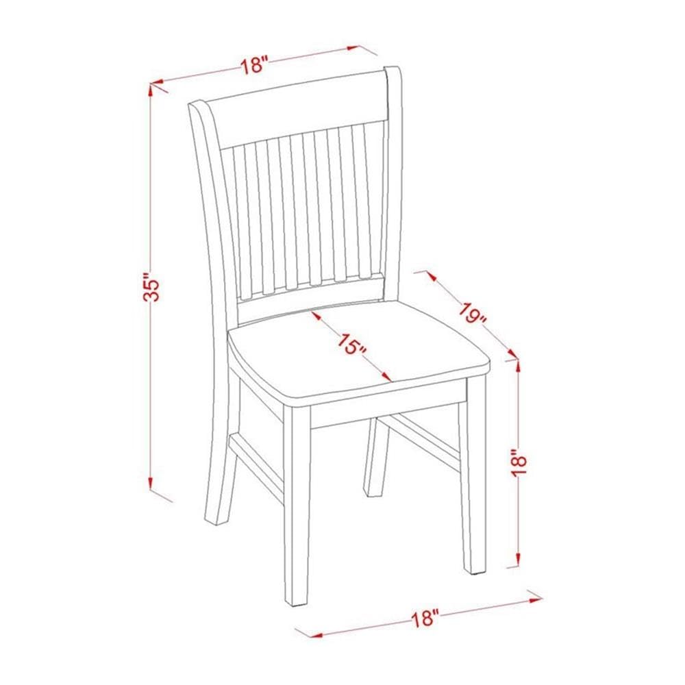 East West Furniture NFC-BLK-W Norfolk Dining Chairs - Slat Back Wood Seat Kitchen Chairs, Set of 2, Black