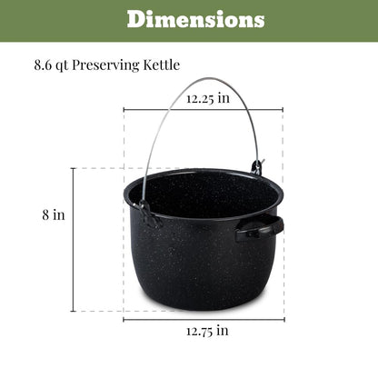 Granite Ware 21.5 Qt Heavy Gauge - 9 Piece water bath canning pot (Speckled Black) with canning toolset, rack and preserving kettle.