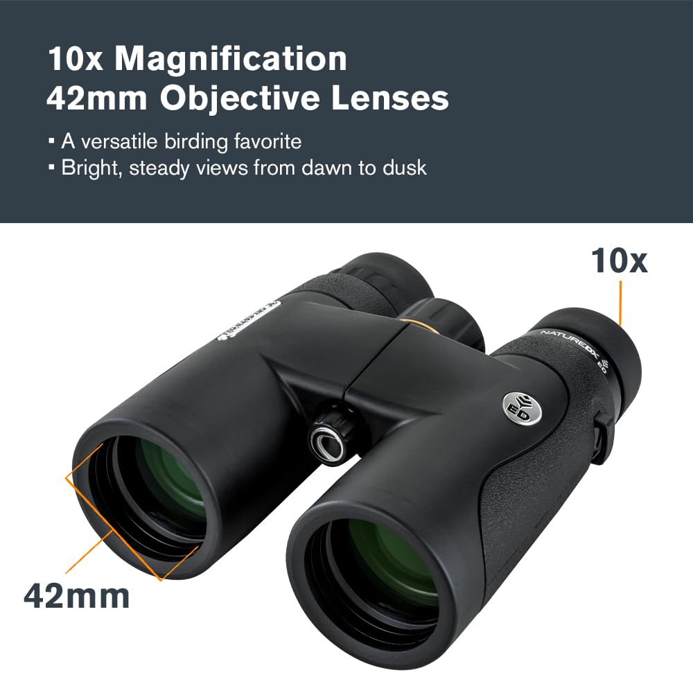 Celestron–Nature DX ED 10x42 Premium Binoculars –Extra-Low Dispersion Objective Lenses –Outdoor and Birding Binocular–Fully Multi-Coated with BaK-4 Prisms–Rubber Armored – Fog & Waterproof Binoculars