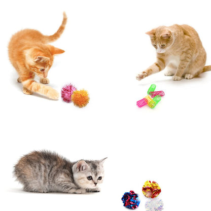 LASOCUHOO Cat Toys, 30 Packs Interactive Cat Toy Pack Including Cat Crinkle Balls, Cat Sparkle Balls, Spiral Springs for Most Cats