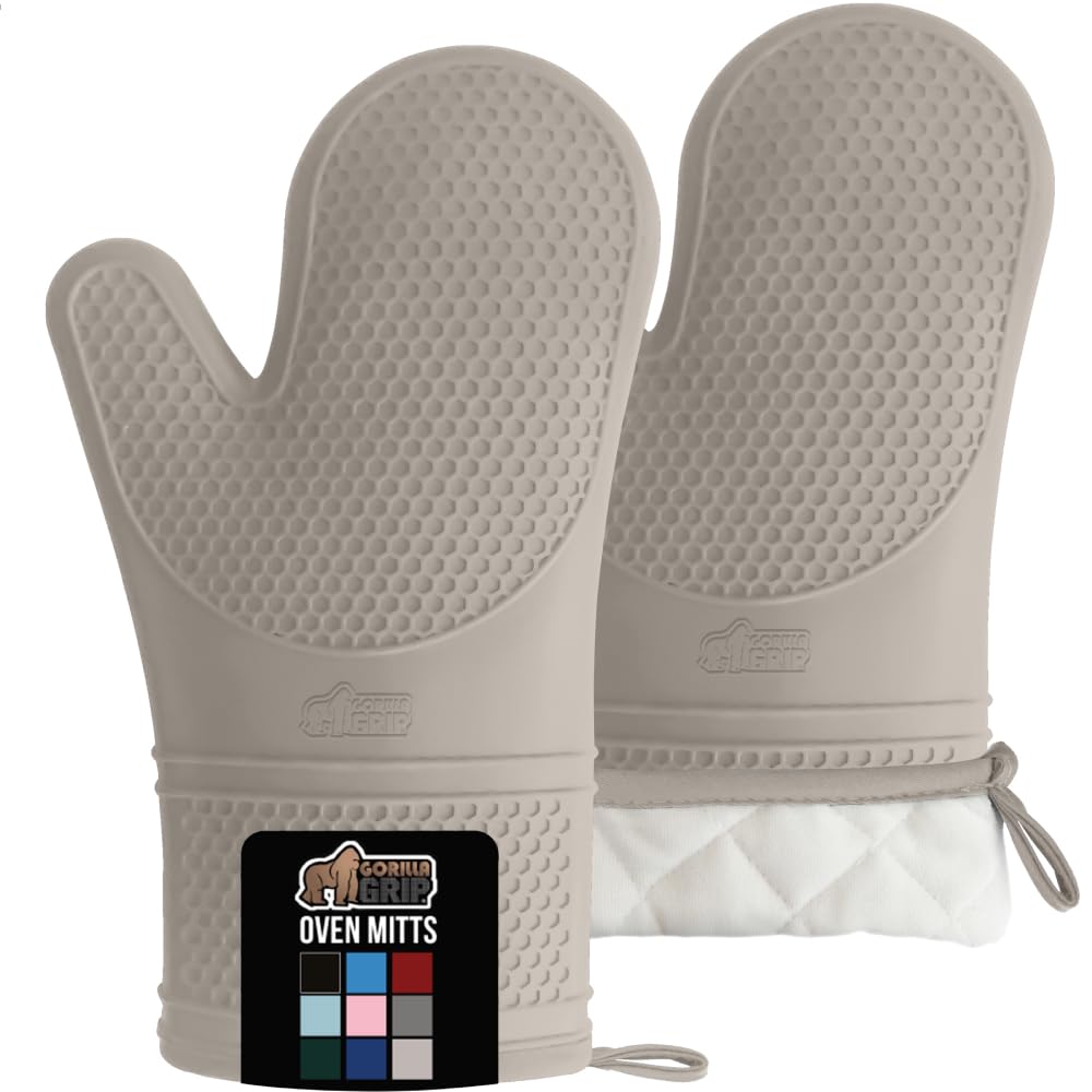 GORILLA GRIP BPA-Free Soft Silicone Oven Mitts and Pot Holders Sets, Heat Resistant Waterproof Cooking Gloves, Thick Cotton Lining, Flexible Gripping for Baking Grilling, Kitchen Trivets, Turquoise