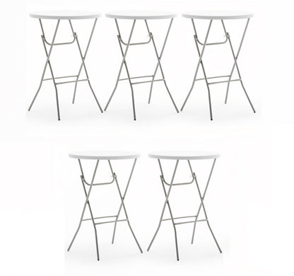 BTExpert 32” Round Bar Height Folding Table Set of 5 – 43” High Top Commercial Plastic Table, White Granite, Portable Heavy-Duty Cocktail Table for Wedding, Party, Event, Indoor Outdoor Use