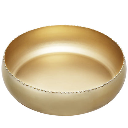 MyGift 11-inch Shiny Brass Toned Metal Round Planter Bowl with Pebbled Rim, Shallow Bowl Succulent Pot - Handcrafted in India
