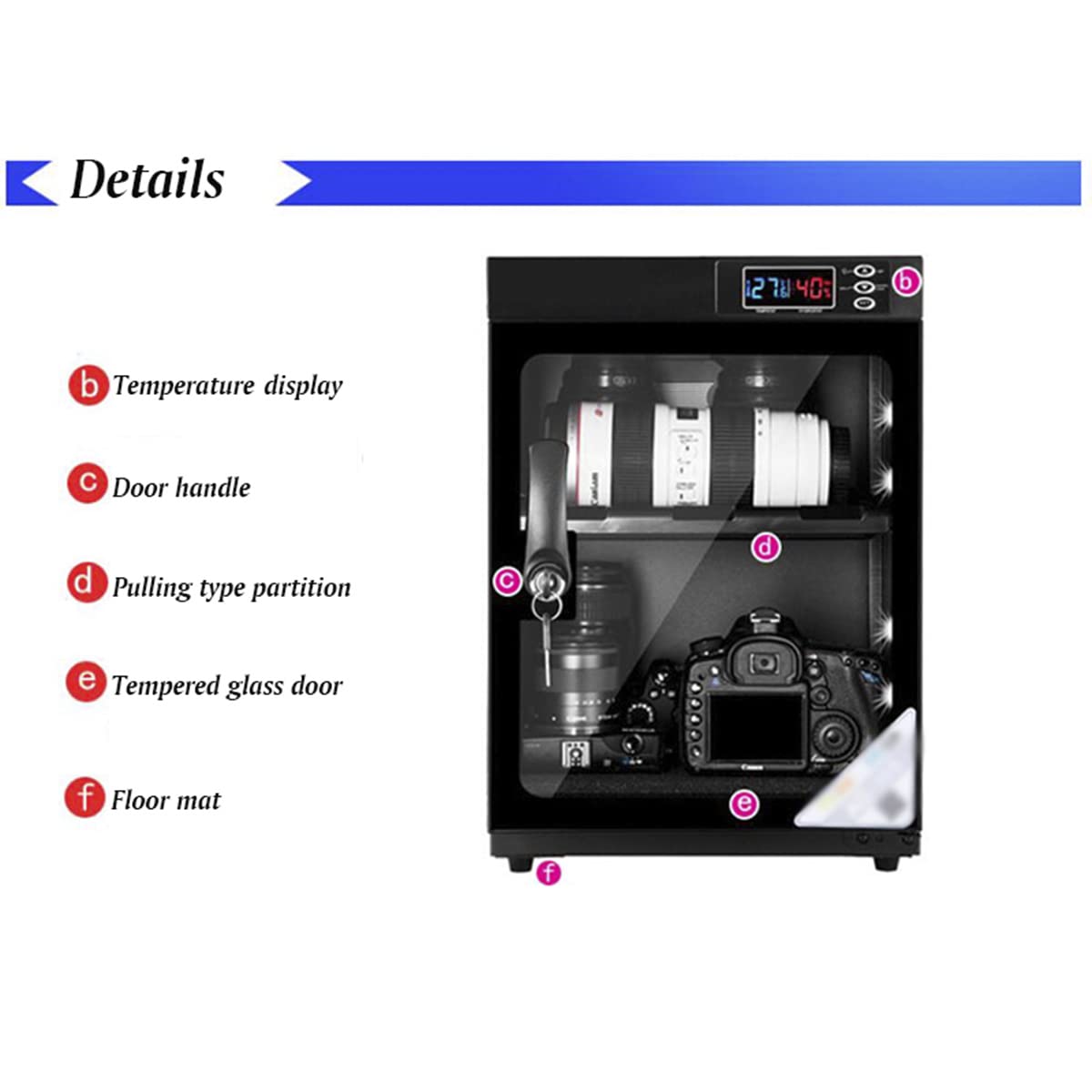 PreAsion 100L 5 Layers Electronic Dry Cabinet Camera Storage Dehumidify Cabinet 100-240V Noiseless and Energy Saving for Camera and Lenses Automatic Digital Camera Storage Dry