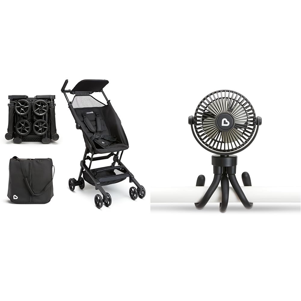 Munchkin Baby Stroller and Stroller Fan - Baby Travel Essentials Set for Airplanes, Shopping, Parks and More, Black