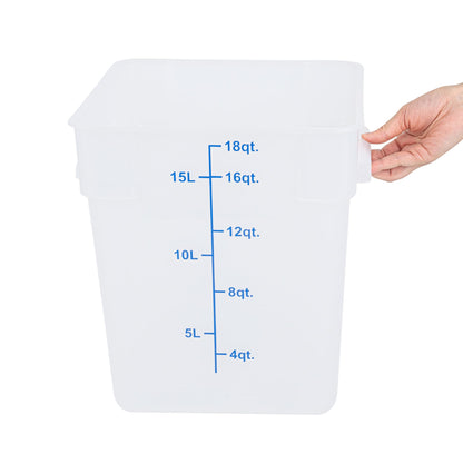 Restaurantware Food Storage Container 10 Pack of 18 qt Plastic Kitchen Storage Bin with Volume Markers Space-Efficient Design Dishwasher-Safe Polypropylene Translucent