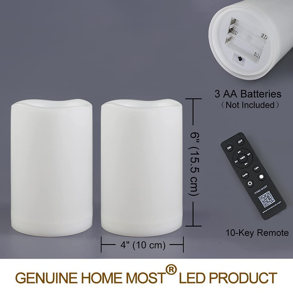 HOME MOST Pack of 2 White 4x6 LED Pillar Candles Outdoor IP65 Waterproof - Large Pillar Candles Battery Powered with Timer and Remote - Battery Operated Unscented Outdoor Flameless Candles Flickering