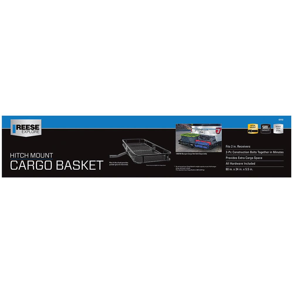 REESE Explore 63153 Rambler Hitch Mount Cargo Carrier, 60 X 24 Inches, Fits 2 Inch Receivers, 500 lbs. Capacity