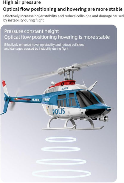 RC ERA 1/33 Scale C138 Pro Bell 206 RC Helicopter 2.4G 6CH 6-Axis Gyro Flybarless Heli with Optical Flow Upside Down 3D Rolling One-Key Takeoff(3 Battery)