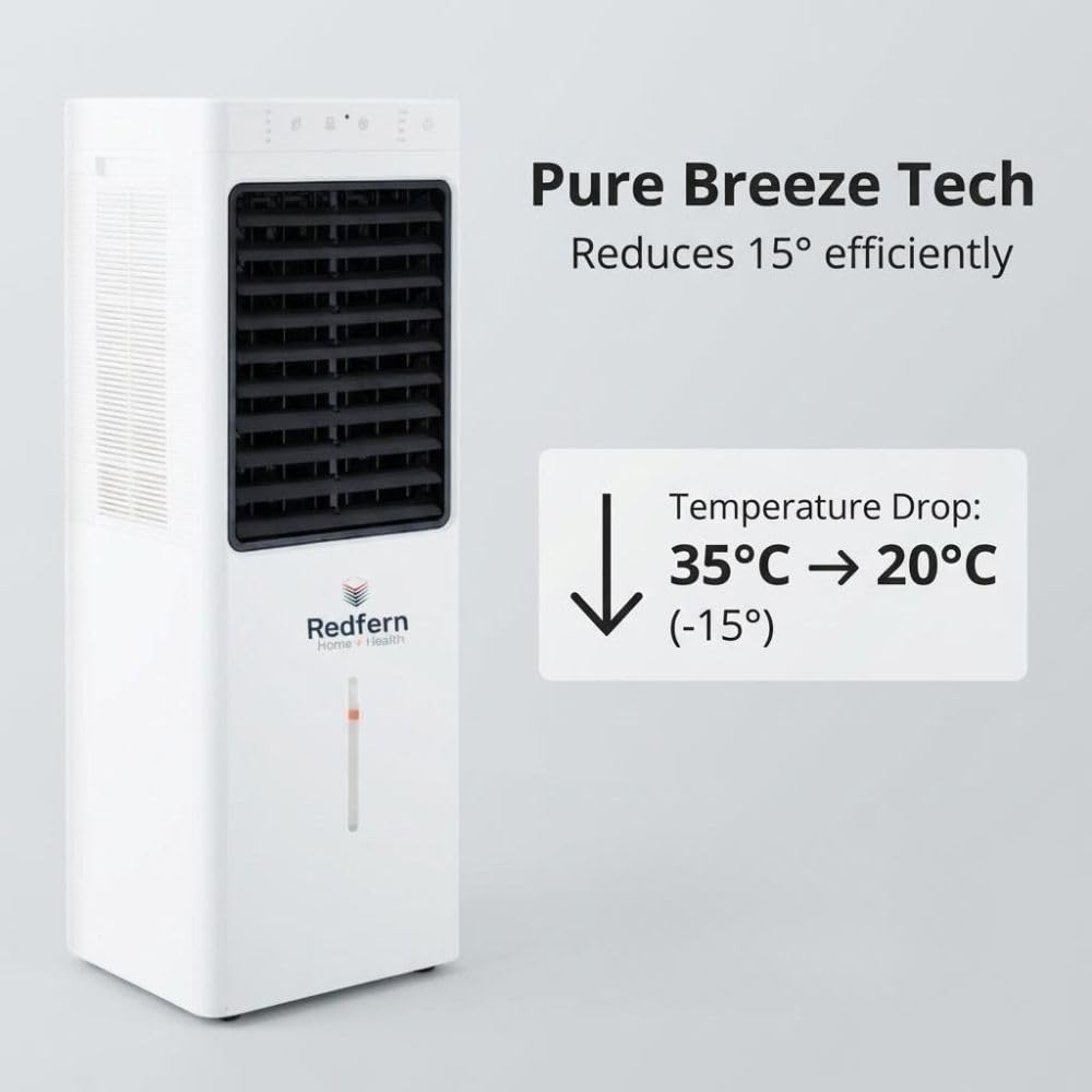 iQ Pure Breeze 14EX Extra Large Portable Evaporative Air Cooler with 4 Fan Speeds, 23 L Water Tank, Air Filtration & Wheels for Home, Living Room & Large Spaces
