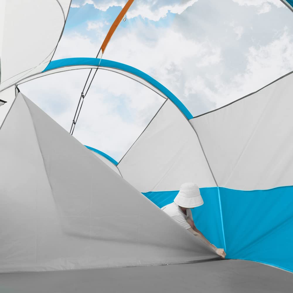 CAMPROS CP Tent 8 Person Camping Tents, Weather Resistant Family Tent, 5 Large Mesh Windows, Double Layer, Divided Curtain for Separated Room, Portable with Carry Bag - Sky Blue